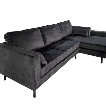 Hoekbank Hilde 270cm velvet zwart rechts