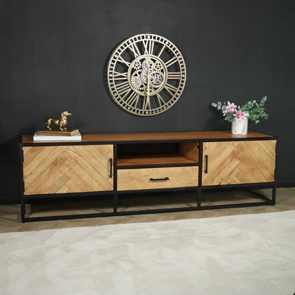 Tv meubel visgraat lichtbruin mangohout 180cm Danae