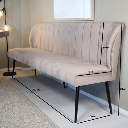 Eetkamerbank Sally 200cm champagne velvet