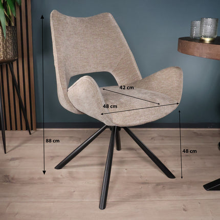 SET DEAL: 4 Eetkamerstoelen draaibaar taupe stof Kevin