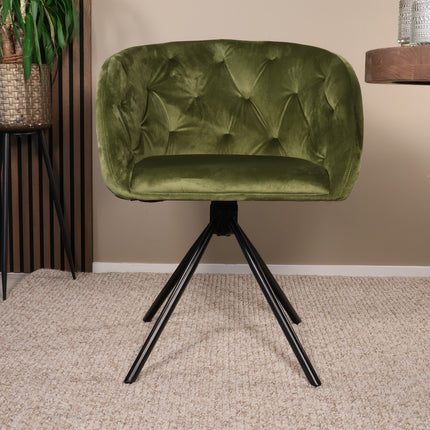 SET DEAL 6 stuks: Eetkamerstoel draaibaar olijfgroen velvet Willow