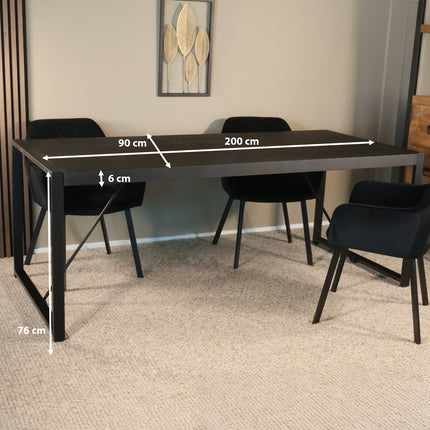 Eettafel Flora rechthoekig 200cm zwart mangohout