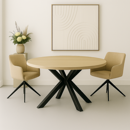 Eettafel Sanne rond 150cm lichtbruin melamine