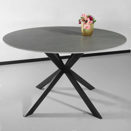 Eettafel marmerlook Jenna rond 130cm grijs steen