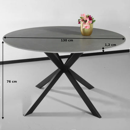 Eettafel marmerlook Jenna rond 130cm grijs steen