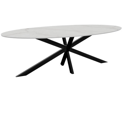 Eettafel marmerlook Figo ovaal 235cm wit steen
