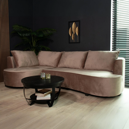 Hoekbank Lando rond taupe velvet 270cm links