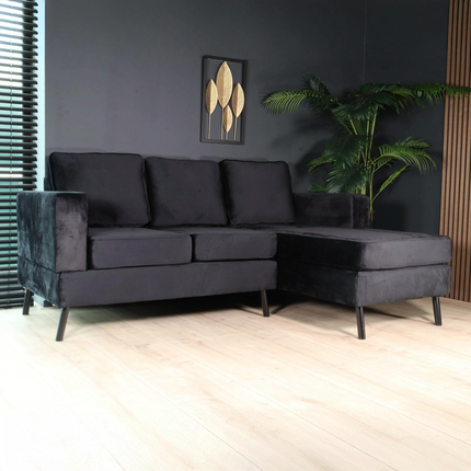 Hoekbank Venna 200cm zwart velvet