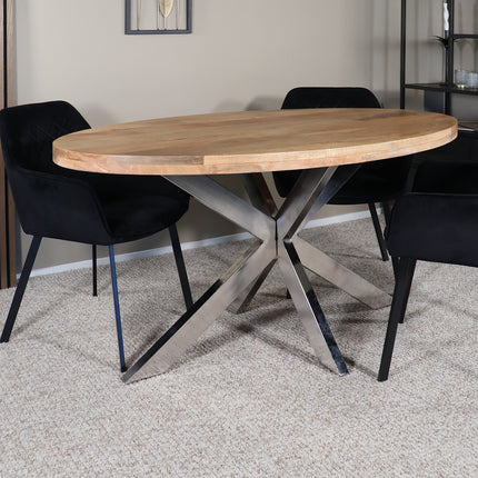 Eettafel Lucas ovaal 160cm lichtbruin met zilver mangohout