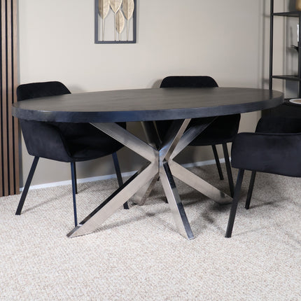 Eettafel Lucas ovaal 180cm zwart met zilver mangohout