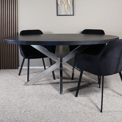 Eettafel Lucas ovaal 180cm zwart met zilver mangohout