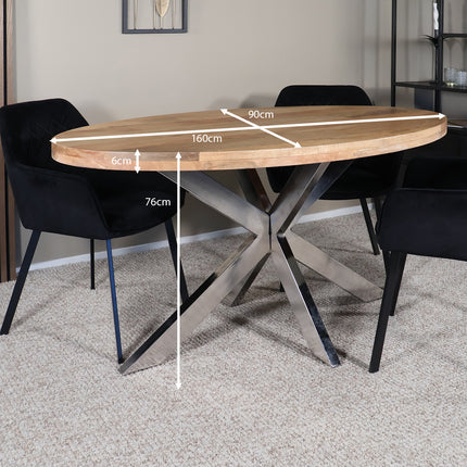 Eettafel Lucas ovaal 160cm lichtbruin met zilver mangohout