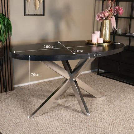 Eettafel Lucas ovaal 160cm zwart met zilver mangohout