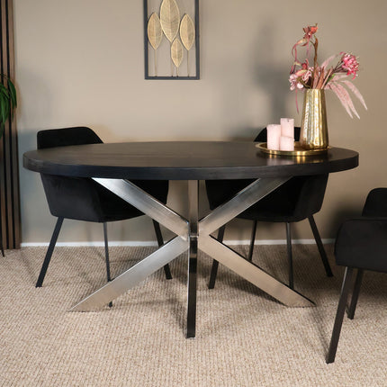 Eettafel Lucas ovaal 160cm zwart met zilver mangohout