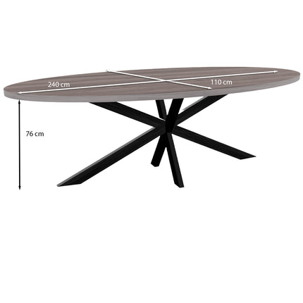 Eettafel Tommy ovaal 240cm grijs melamine