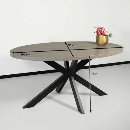 Eettafel Tommy ovaal 160cm grijs melamine