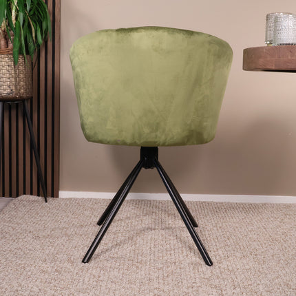 SET DEAL 6 stuks: Eetkamerstoel draaibaar olijfgroen velvet Willow
