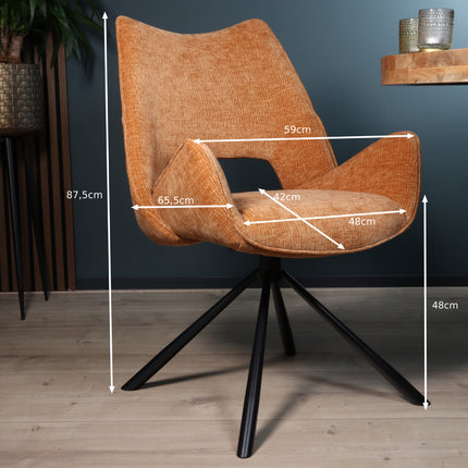 SET DEAL: 6 Eetkamerstoelen draaibaar cognac stof Kevin