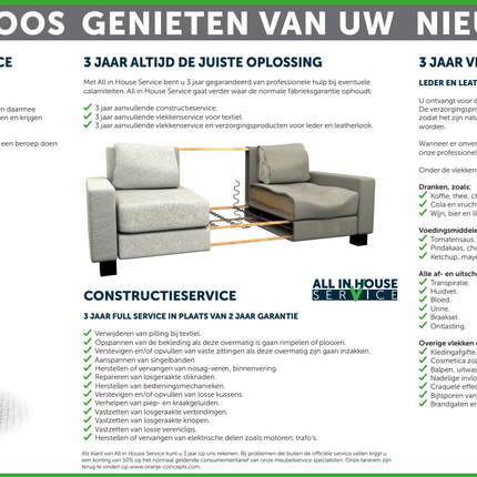 Vlek- & constructieservice - 3 jaar garantie op een bankstel XL