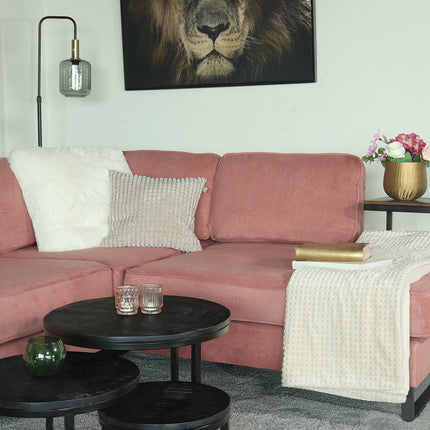 Hoekbank Puckerto roze velvet 290cm rechts
