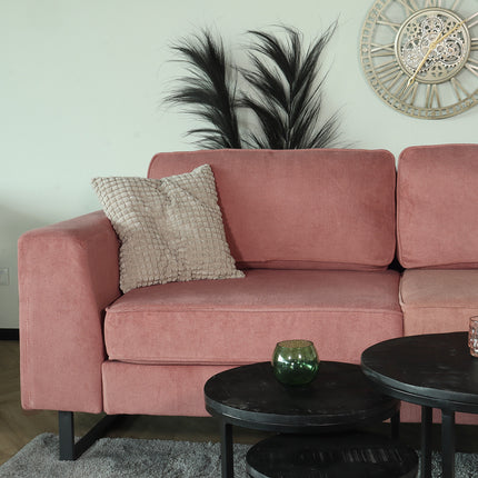 Hoekbank Puckerto roze velvet 290cm rechts