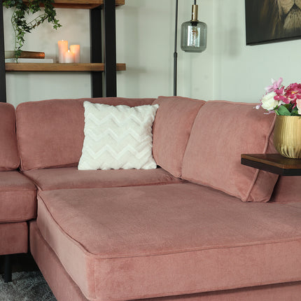 Hoekbank Puckerto roze velvet 290cm rechts
