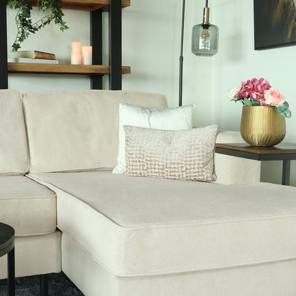 Hoekbank Darsiono beige velvet 280cm links en rechts
