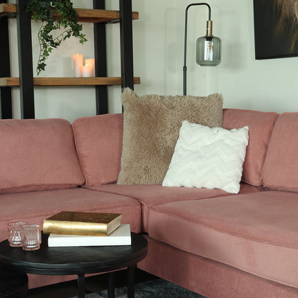 Hoekbank Puckerto roze velvet 290cm rechts