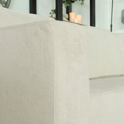 Hoekbank Darsiono beige velvet 280cm links en rechts