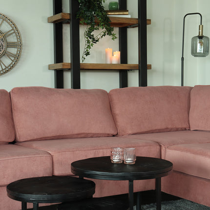 Hoekbank Puckerto roze velvet 290cm rechts