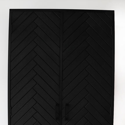 Visgraat kast zwart mangohout 200cm Bassie