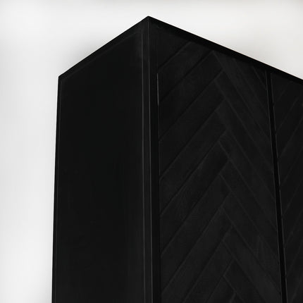 Visgraat kast zwart mangohout 200cm Bassie