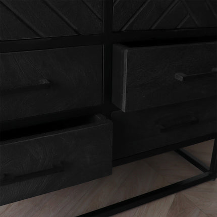 Visgraat kast zwart mangohout 200cm Bassie
