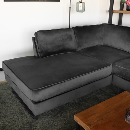 Hoekbank Puckerto antraciet velvet 290cm links