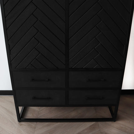 Visgraat kast zwart mangohout 200cm Bassie