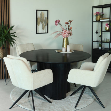 Eettafel Japandi organisch Demi rond 130cm zwart mangohout