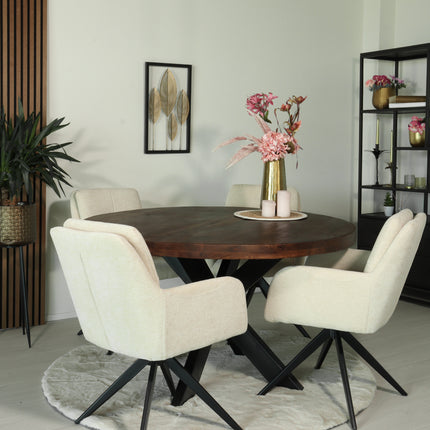 Eettafel Jones rond 130cm walnoot mangohout