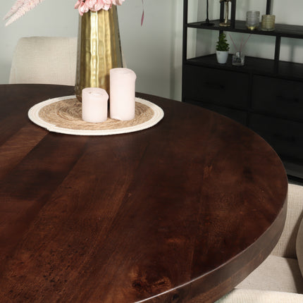 Eettafel Jones rond 130cm walnoot mangohout