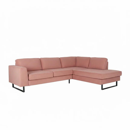 Hoekbank Puckerto roze velvet 290cm rechts