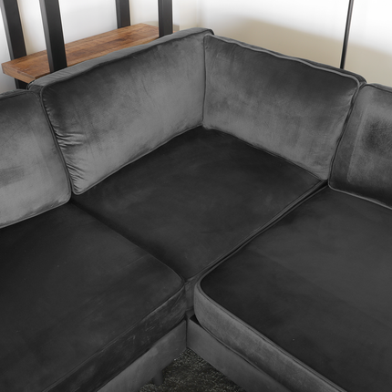 Hoekbank Puckerto antraciet velvet 290cm links