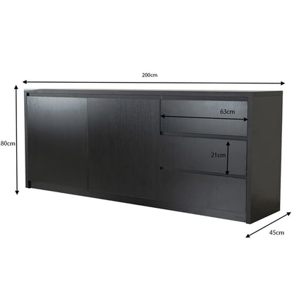 Dressoir melamine zwart 200cm Cassie