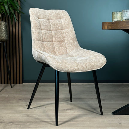 SET DEAL: 6 Eetkamerstoelen beige chenille de Vince