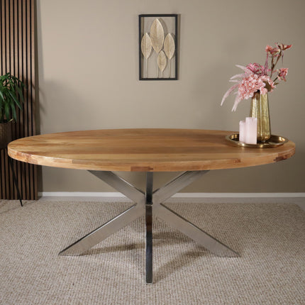 Eettafel Lucas ovaal 180cm lichtbruin met zilver mangohout