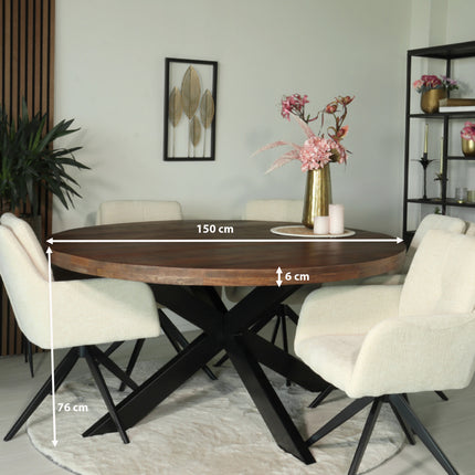 Eettafel Jones rond 150cm walnoot mangohout