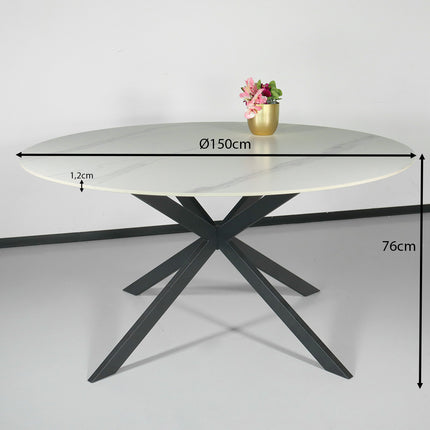 Eettafel marmerlook Jenna rond 150cm wit steen