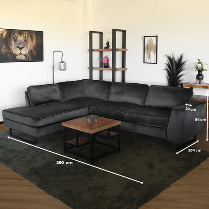 Hoekbank Puckerto antraciet velvet 290cm links