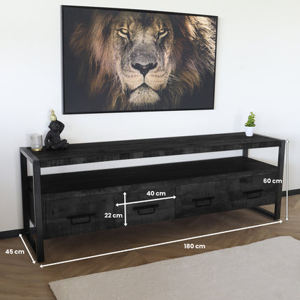 Tv meubel zwart mangohout 180cm Ilse