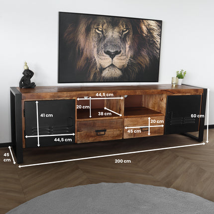 Tv meubel bruin mangohout 200cm Nova