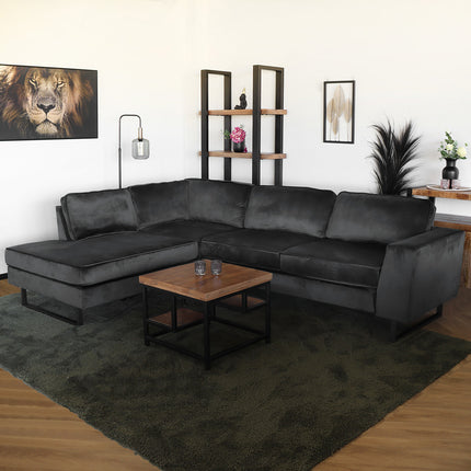 Hoekbank Puckerto antraciet velvet 290cm links
