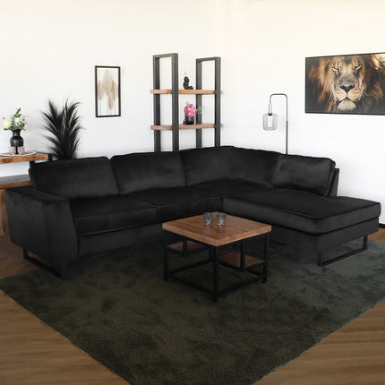 Hoekbank Puckerto zwart velvet 290cm rechts